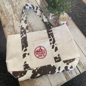 Trader Joe's Cow Print Tote Bag - Cream and Brown